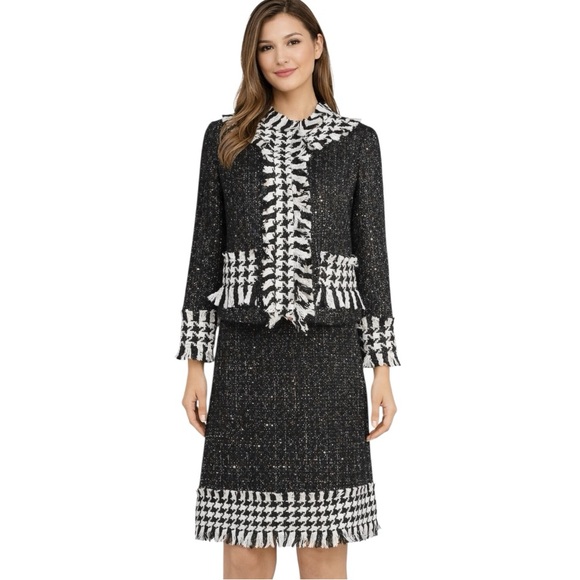 M Signature Label Collection Dresses & Skirts - Houndstooth Fringe Skirt Jacket Set The Cathalyn